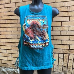 Harley-Davidson Turquoise Graphic Lace-Up Side Tank Top Size Small